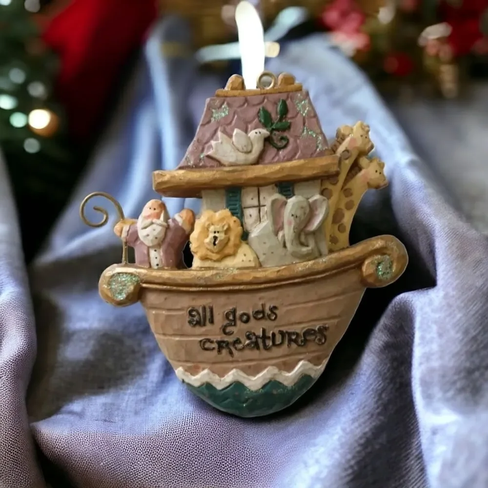 Vintage Noahs Ark Resin Christmas‎ Ornament All Gods Creatures Religious Decor